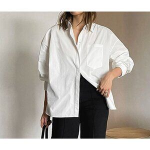 NWT Commense Womens Beige Button-Up Shirt With Pockets Size Small